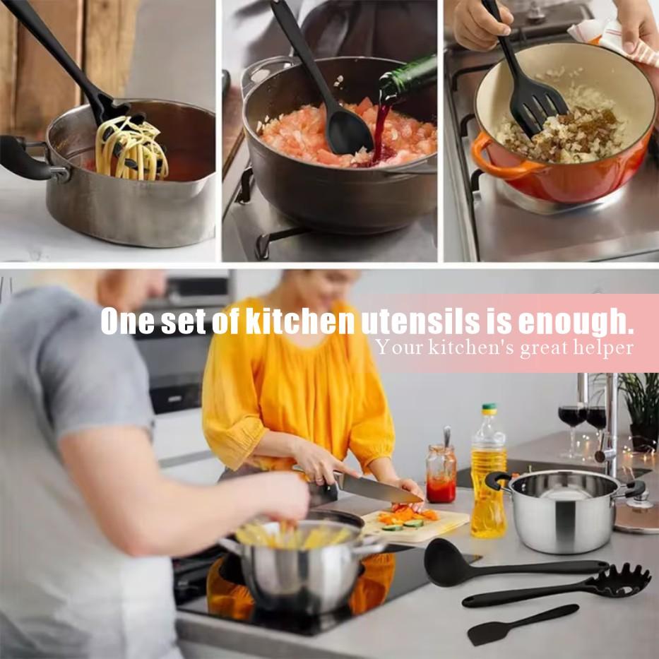 19 Piece Silicone Kitchen Utensils Set with Wooden Handle & Knives - Heat-Resistant, Non-Stick Cooking Tools & Storage Bucket - Perfect Kitchen Gadgets for Easy Cooking and Cleaning Cookware Barrel Stainless Steel kitchen