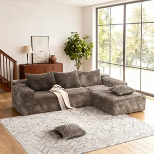 2-Package Shipping L-Shaped Corduroy Modular Sectional Sofa Set - 2 Throw Pillows, 3 Cushions, Chaise Lounge, No Assembly, Multiple Free Combinations, Living Room Decor, Bedroom Indoor Furniture
