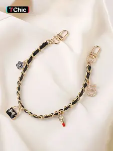 Luxury Leather Bag Strap Extender, Trendy Pearl Camellia Heart Number 5 Pendant, Fashion Shoulder Crossbody Bag Chain Accessory, Chain Detail, Purse Extender Chain