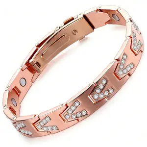 City Fashion Copper Bracelets for Women, Ultra Strength Magnetic Bracelet with 3800 Gauss Magnets & Sparkling Cubic Zirconia, Adjustable,charm bracelet Rhinestone Decorated Bangle