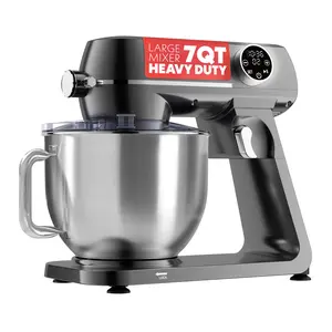 Gourmia Digital Stand Mixer 7 QT Tilt-Head Kitchen Mixer with LED Timer 10 Speeds Stainless Steel Bowl Attachments Included 800W Silver Heavy Duty Large Batch