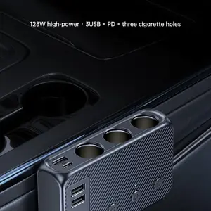 128w New Car Charger with One-To-Three Function, Multi-Functional Cigarette Lighter Plug, Three-In-One Car Charger Adapter, USB Car Charger, PD Car Charger