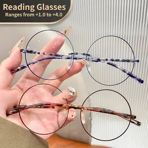 Men Women Oversized Frameless Round Glasses +1.0 to +4.0 Prescription Clear Transparent Vintage Floral Eyewear