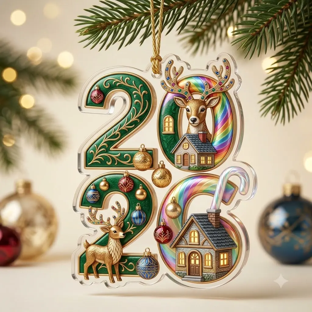 2026 Acrylic Christmas Hanging Ornament, Home & Party Festive Decor Supplies