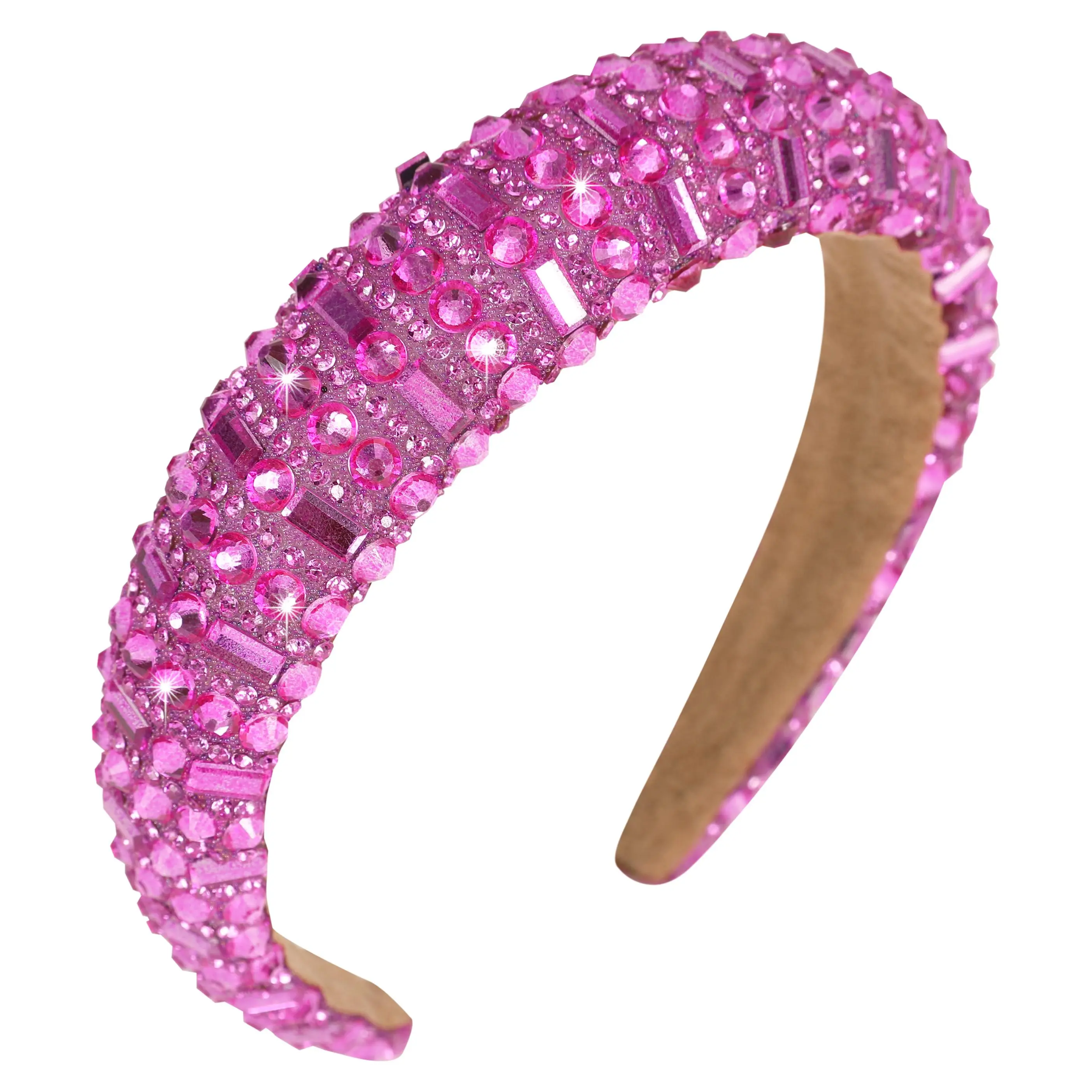 Thick Padded Rhinestone Headband for Women, Jeweled Crystal Velvet Lined Hair Accessory for Business, Anniversary & Ceremony, Comfortable No-Slip Sparkle, 1.52" Wide, Wide Headbands, Any, Birthday, Handcrafted, Dazzling Sparkle