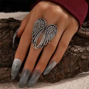 Dark Angel Wing Ring |   Gothic Adjustable Statement Ring, Edgy Bold Open Ring for Women & Men 🔥