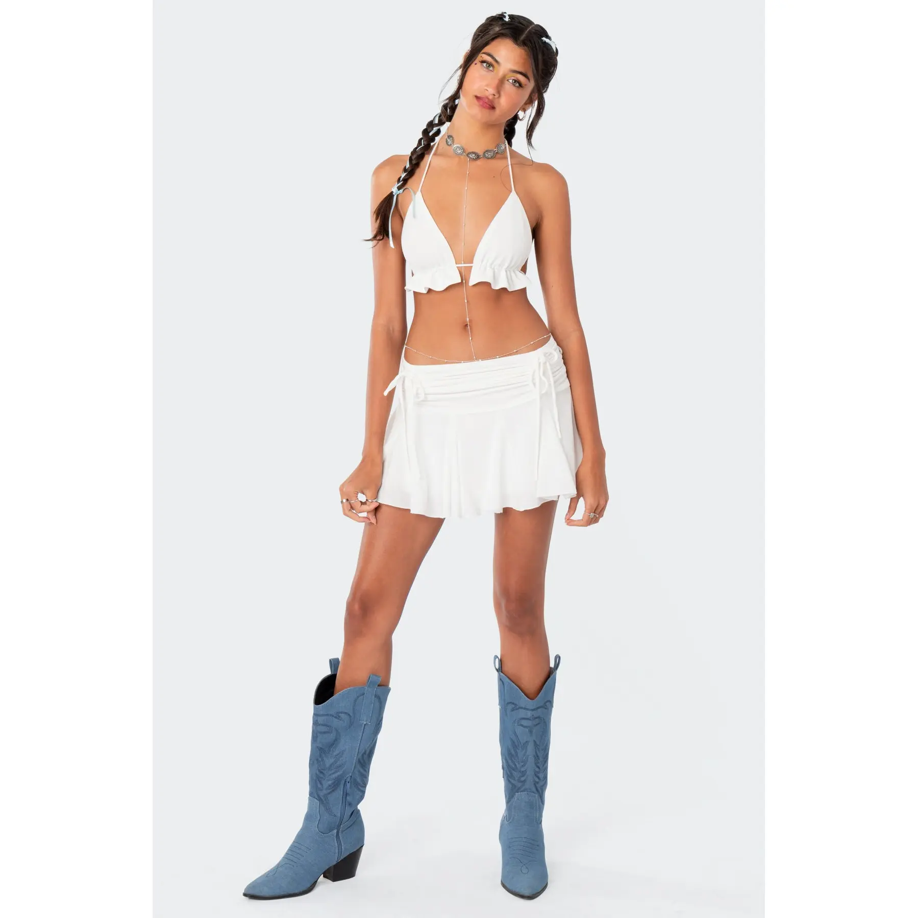 Keoni Gathered Ruffle Low Rise Mini Skirt