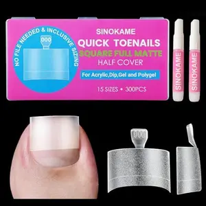 Square Soft Gel Toe Nail Tips Half Cover,SINOKAME Extra Wide BigToe Tips for Acrylic Toenails Clear Full Matte No-file Needed,Fake Nail Tips for Toes Nails Extension,15 Sizes(000-12) 300Pcs