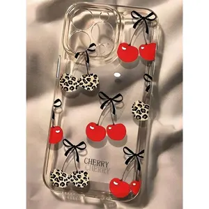 Leopard print cherry bow phone case, compatible with iPhone 17/16/15/14/13/12/11/X/XS/XSMAX. Featuring leopard and cherry patterns, with a sweet-cool style, it makes a perfect gift for yourself or friends/family., Cover, Accessories, Smartphone
