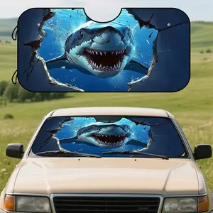 1pc, Great White Shark Ocean Print Car Windshield Sun Shade, Foldable Sun Visor for Front Windshield, Enhances Vehicle Interior Comfort, Perfect for City and Highway Drives, Suitable for Short Errands and Long Road Trips