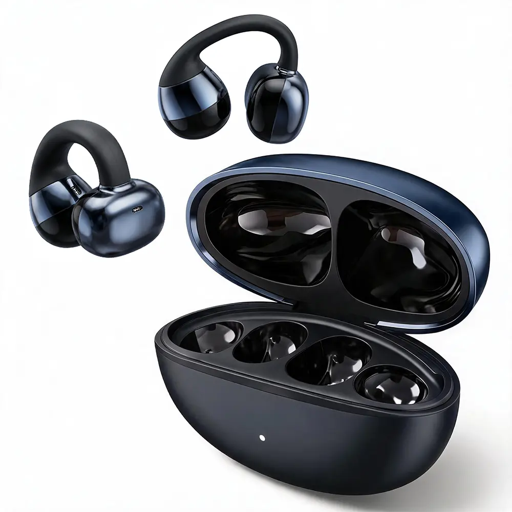 Wireless Open-Ear Clip-On Earbuds - Bluetooth 5.4, HiFi Anti-Leakage, Ultra-Light Comfort, Noise Reduction Audio Electronic Earphones with Titanium Wave Metallic Build, Ideal for Sports, Daily Use, Headphones