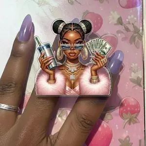 Hustle Black Girl Magic Money Aesthetic Phone Grip Set For Successful Women Baddie Style Acrylic Stand Holder Boss Babe Office Desk Accessories Gift