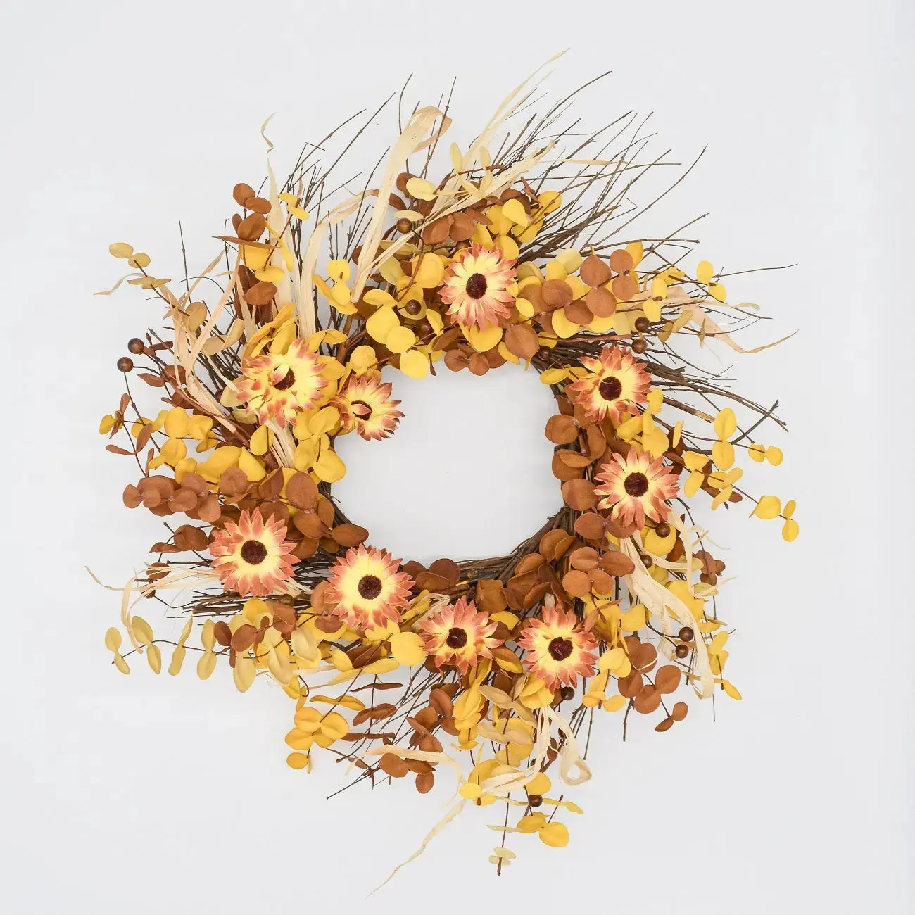 22" Brown Eucalyptus Mum Twig Wreath
