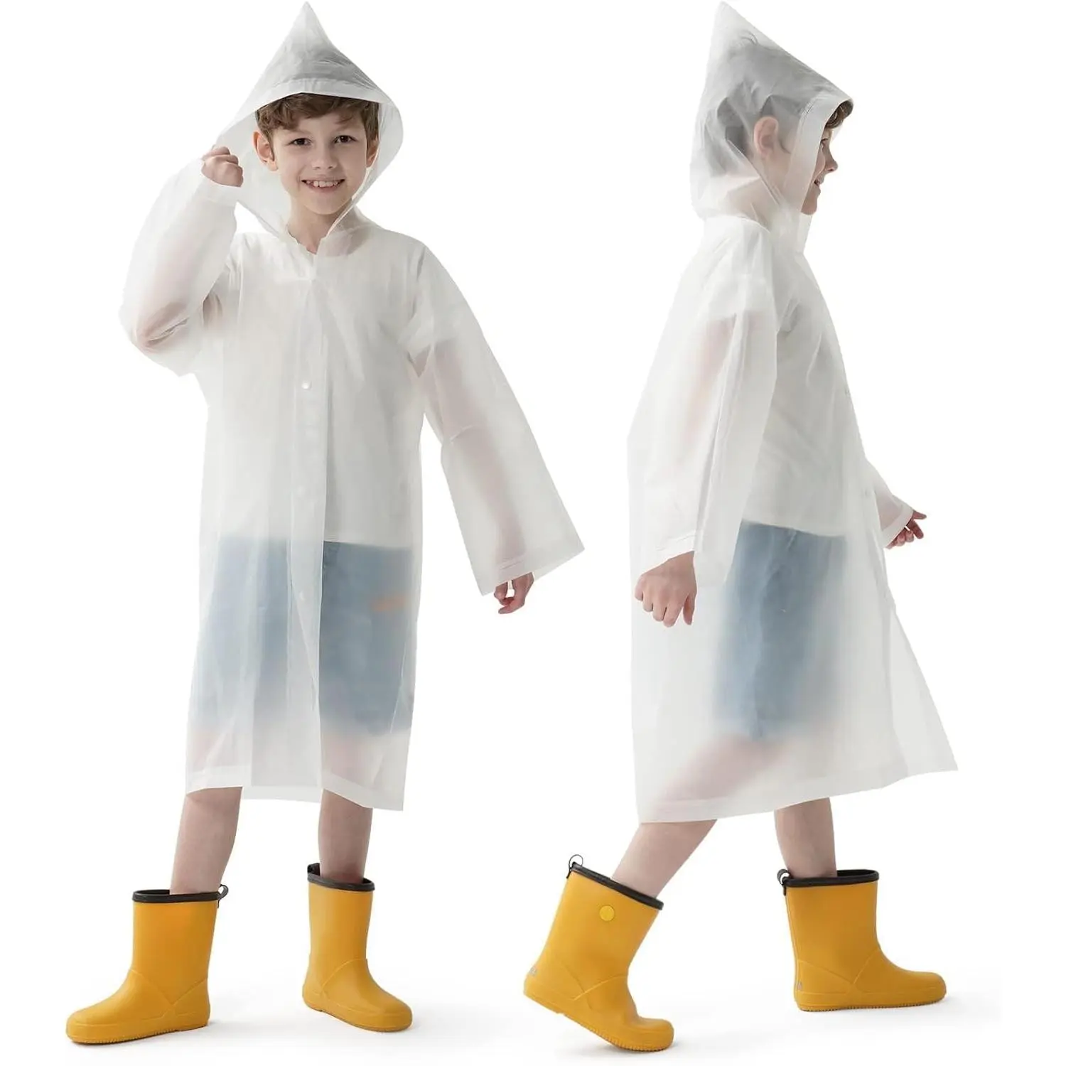 Unisex Kids' 2-Pack Blue Hooded Ponchos with Sleeves - Soft, Harmless, Waterproof, Reusable, 41.7 in Chest, 33.5 in Cloth Length, 2-Piece Set Motorcycle Accessory Raincoats for Boys & Girls