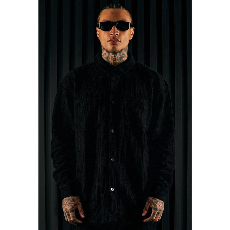 Dean Textured Long Sleeve Button Up Shirt - Black