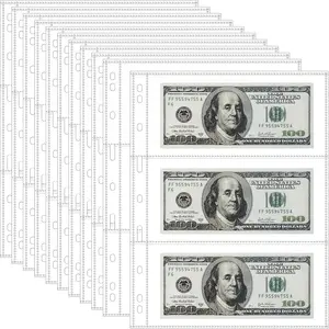 Money Binder Refill Sheets, 35-Sheet Pack Non-PVC PP Plastic Currency Album Pages with 3-Pocket Dollar Bill Sleeves, Pre-Punched for US Binders, Accessory for Paper Money Collectors (Holds US & Foreign Banknotes)