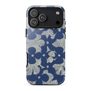 INK BLOSSOM Phone Case | Navy Blue Floral Pattern | Modern Botanical iPhone 17 16 15 14 13 Pro Max MagSafe