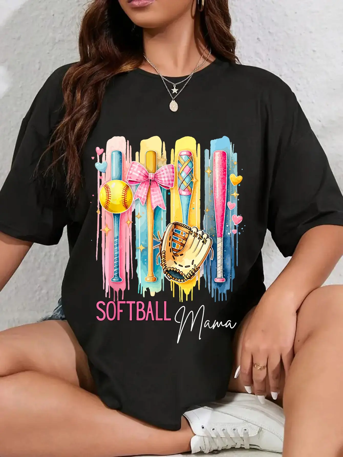 Vintage Softball Theme Graphic T-Shirt for Women with Short Sleeves, 100% Cotton Funny Print for Casual Everyday Streetwear, Retro Vibe