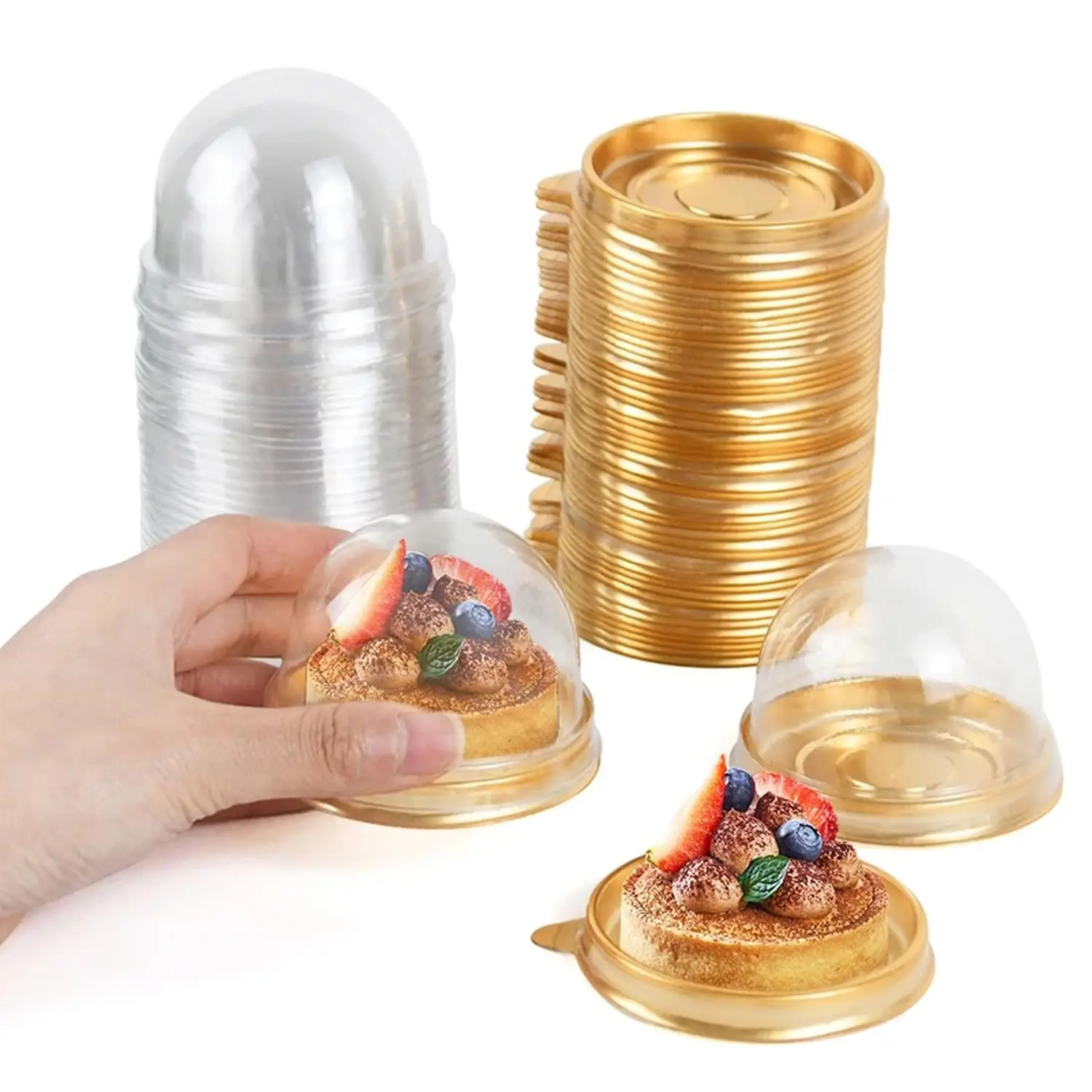 50Pcs Clear Plastic Mini Cake Box with Dome Lids, Mini Muffin Container Box Mooncake Dome Box Pastry Baking Packaging Boxes Wedding Birthday Gifts Supplies