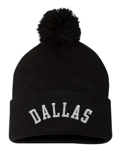 Dallas Arch City Embroidered Knit Beanie Pom Cap