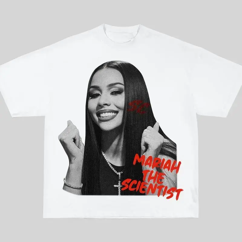 Women's Limited Edition Mariahhh The Scientist Big Face Graphic Rap Tee - Casual Cotton Tee, Graphic T Shirts, Short Sleeve Tops for R&B Fans, Casual Printed, Women's Graphic Tees