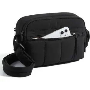 Cross Body Purse Mini Crossbody Bags for Women Travel Purse Puffy Shoulder Handbag Wallet with RFID Blocking Slots Black-small Lightweight Water-resistant 2.4L Capacity