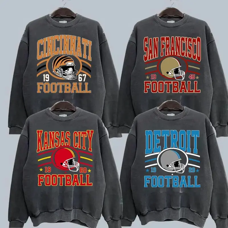 Vintage Team Football Oversized 90s Dark Heather Sweatshirt - US Sport Fashion