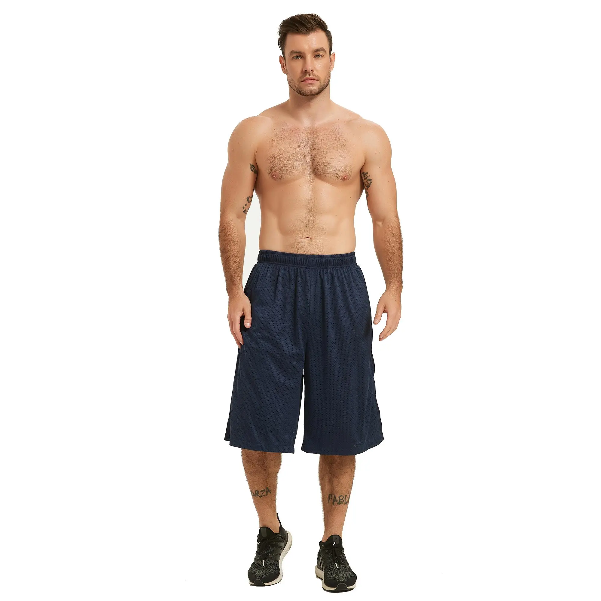 Men's Athletic Shorts Long Basketball Workout Shorts Below Knee Loose-Fit with Pockets and Elastic Waistband Quick Dry Activewear Straight Mesh Fabric Adjustable Fit