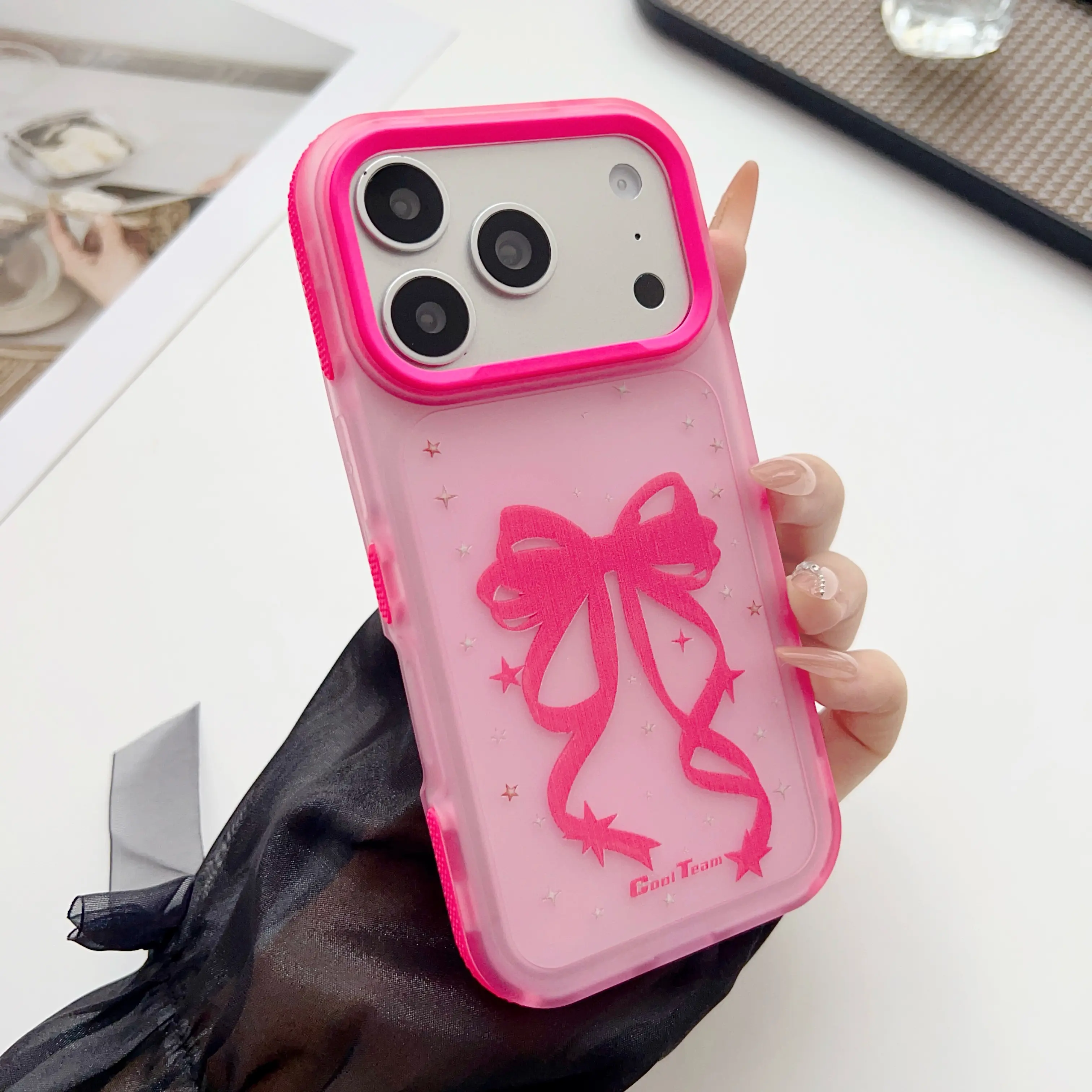 Girls' Bow Print Protective Smartphone Cover - Transparent Lens Protection, Shockproof Casing, Screen Protector for iPhone Series Multi-Model (13 Pro Max Plus,14,15,16,17 Pro Max) - Holiday Gift Mobile Accessories