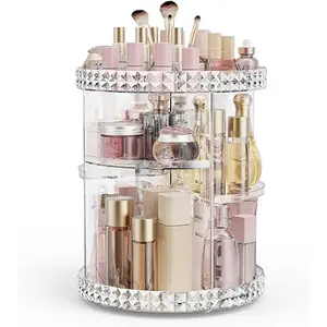 Rotating Makeup Organizer, 360° Spinning Skincare Organizer, Adjustable Layer Cosmetic Storage, Racks for Dresser Bathroom