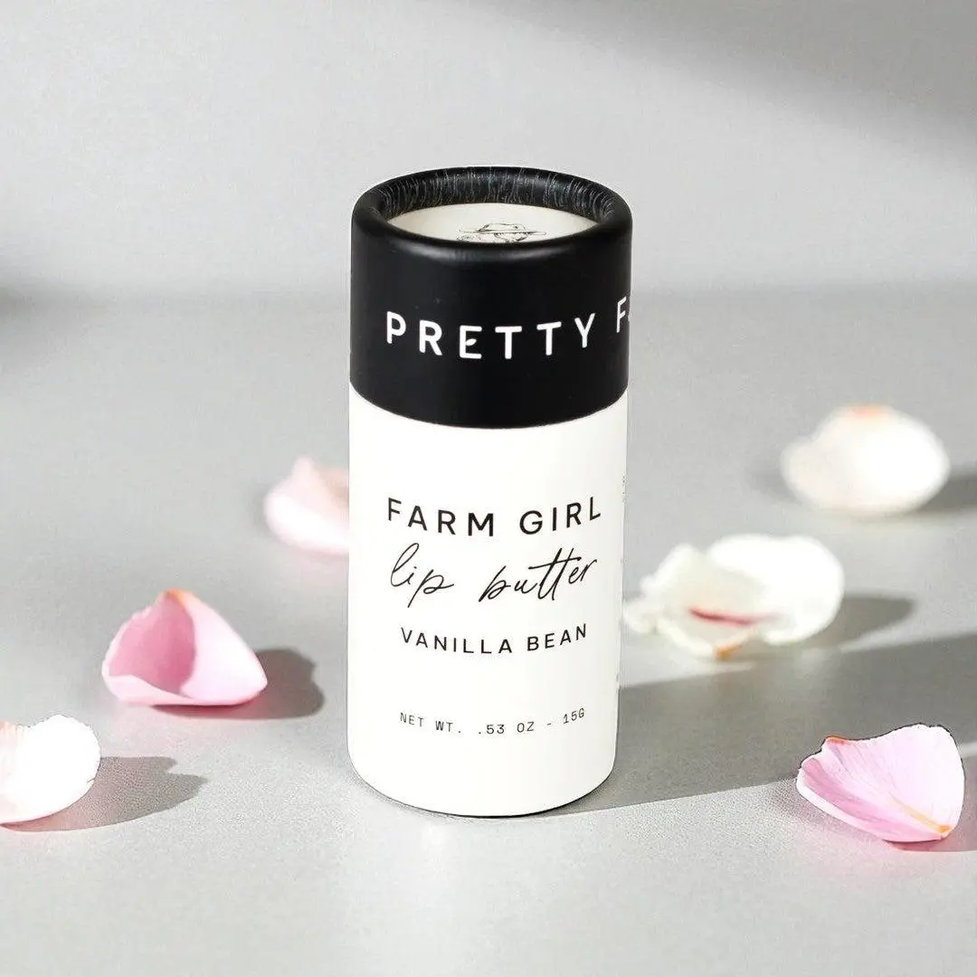 Pretty Farm Girl Vanilla Bean Tallow Lip Butter in Eco-Friendly Travel Tubes with Soothing Propolis & Organic Cocoa Shea Butter - Perfect for Daily Lip Moisture - 15 ml / 0.5 fl oz