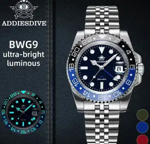 ADDIESDIVE AD2050 GMT Watch Men's Luxury Dress Watch - 40mm Stainless Steel 200m Water Resistance Luminous Swiss Movement Casual Trendy Wristwatch