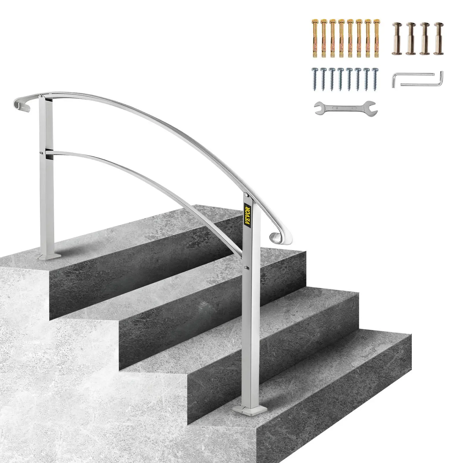 【SummerFinds】VEVOR Handrails for Outdoor Steps,  , Fit 1 or 4 Steps Outdoor Stair Railing, White Wrought Iron Handrail, Flexible Front Porch Hand Rail, Transitional Handrails for Concrete Steps or Wooden Stairs