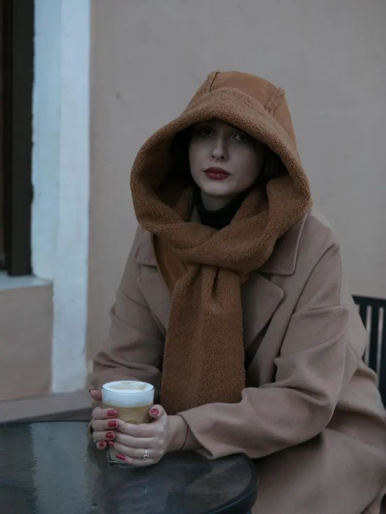Eco fur oversized hooded scarf Maxi winter cowl hood - TikTok Shop