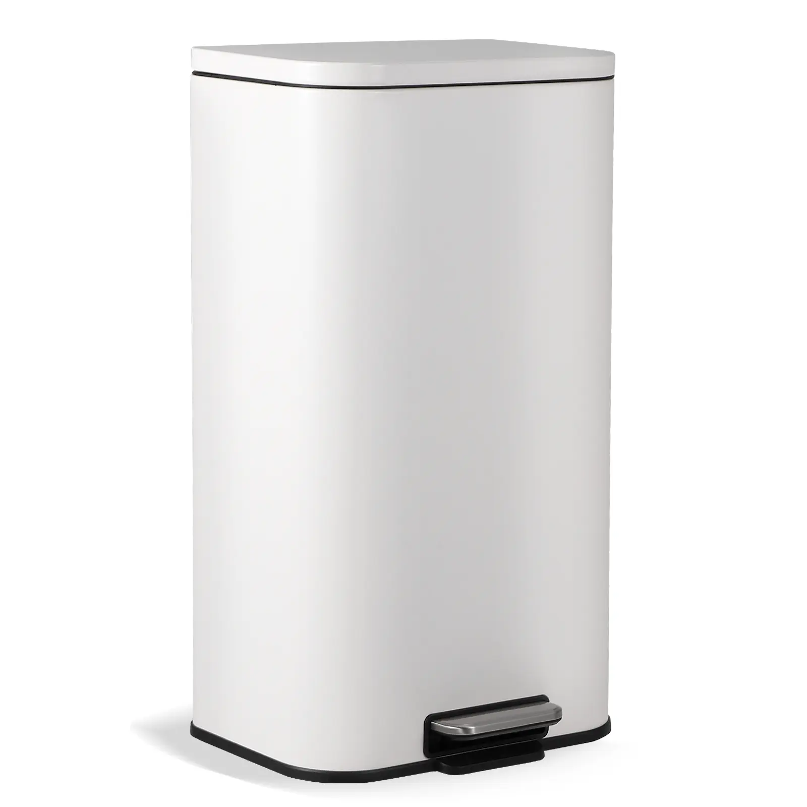 Stainless Steel Step Trash Can - 5.3 & 13.2 Gallon Rectangular Garbage Bin, Soft-Close Lid, Removable Inner Bucket, Fingerprint-Proof - Indoor Recycling Waste Bin for Kitchen, Office, Bathroom, Restaurant - Black & Silver