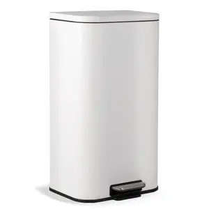 12L Stainless Steel Step Trash Can | White Foot Pedal Waste Bin for Bathroom, Kitchen, Office