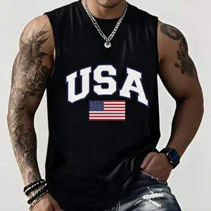 Men's American 100% Cotton Tank Top,Breathable & Comfy Sleeveless Athletic Shirt, For Summer Sports & Casual Wear, The Fourth of July