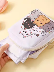 Cartoon Cat Pattern Makeup Bag, Portable Sanitary Napkin Storage Bag, Lightweight Tissue Bag for Women's Products, Travel Cosmetics Storage Box