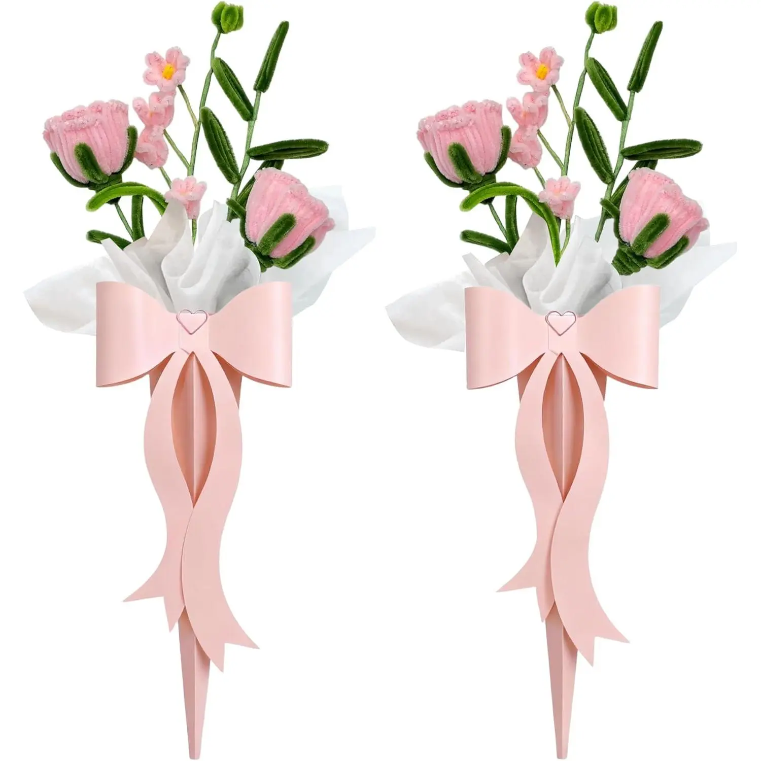2PCS Valentines Day Gifts Finished Pipe Cleaner Roses,Handmade Pink Rose Bouquet with Bow Gift Box Ready-to-Gift Artificial Flowers for Valentine’s Day, Weddings, Birthdays, Party Decor