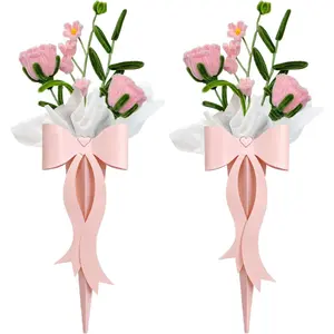 2PCS Valentines Day Gifts Finished Pipe Cleaner Roses,Handmade Pink Rose Bouquet with Bow Gift Box Ready-to-Gift Artificial Flowers for Valentine’s Day, Weddings, Birthdays, Party Decor