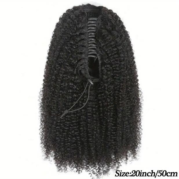 Claw Clip Afro Kinky Curly Ponytail Human Hair Extension, Drawstring Clip In Hairpiece, Natural Curly Pony Tail for Women Daily Wear