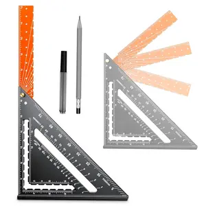 Foldable Carpenter Square Ruler, 12" (1/16" Scale) Aluminum Alloy Rafter Square Multi-Purpose Carpenter Tool Measuring Layout Tool for Woodworking and Carpentry, Includes Pencil