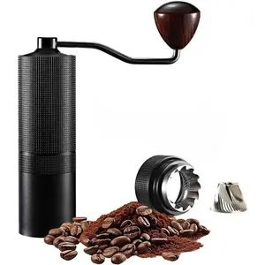 Manual Coffee Bean  with Adjustable Coarseness, CNC Stainless Steel Conical Burr 6 Core, Portable Hand Coffee Bean Mill For  Use and Camping Travel Black