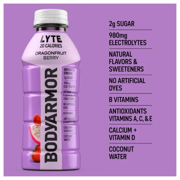 Lyte Sports Drink Low-Calorie Beverage, Dragonfruit Berry, Coconut Water Hydration, Natural Flavors with Vitamins, Potassium-Packed Electrolytes, 16 Fl Oz (Pack of 12)