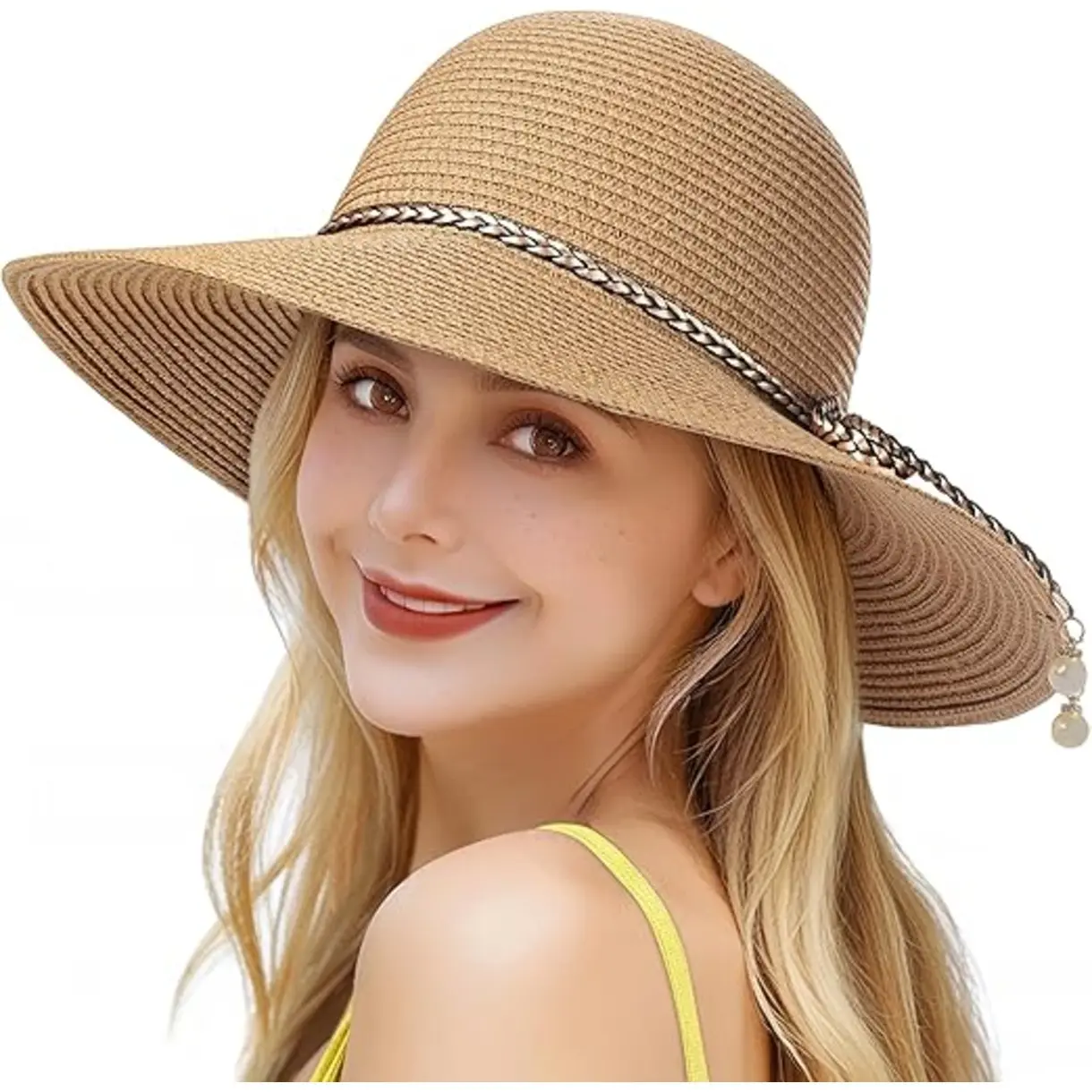 [New Deal] Female Basic Beach Straw Hat - UPF 50+ UV Protection Wide Brim Premium Headwear for Outdoor Use