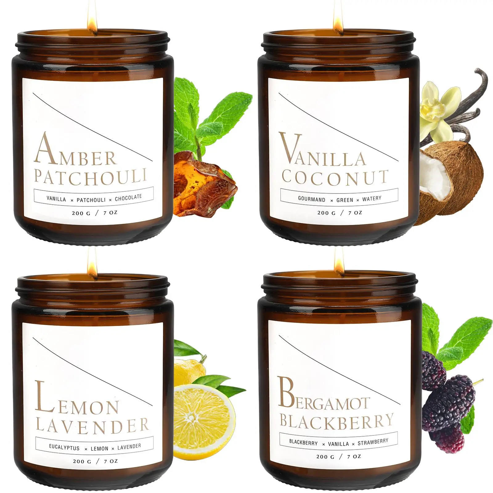 Scented Candles Set, 4 Pack Aromatherapy Candles for Home Scented, Candle Gift Set for Women, 28oz 200H Long Lasting Amber Jar Candles Soy Candles for Women Stress Relief, Relaxing, Spa, Birthday Valentines Gift Father's Day Gift