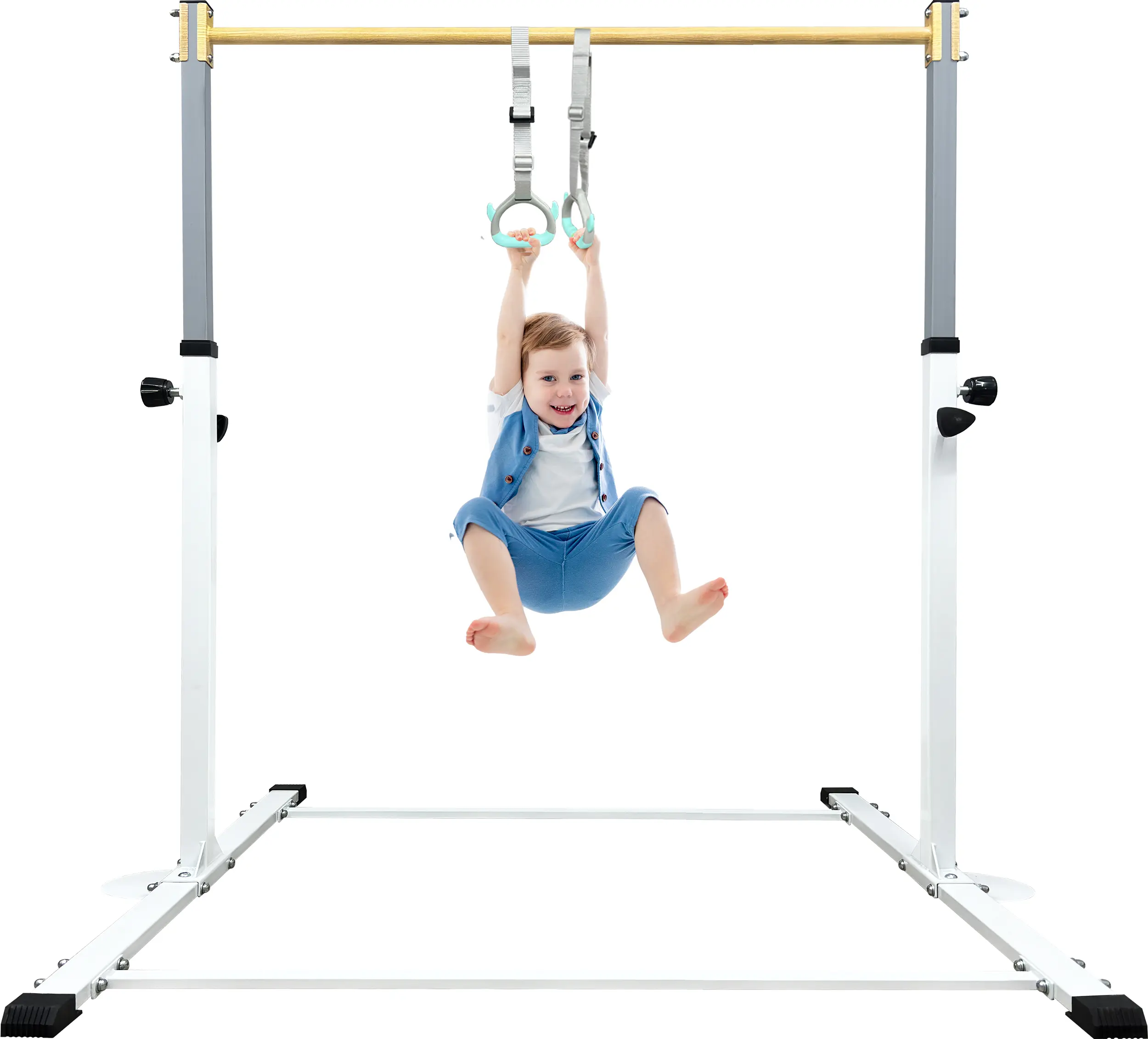 Adjustable Gymnastics Bar for Kids with Mat - Sturdy Kip Bar with Rings, Horizontal Bar for Home Training, 3'-5' Height, Ages 3-15, 250 LBS Capacity, Easy Assembly.
