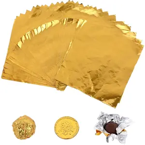 100 Pcs 4" x 4" Square Gold Aluminum Foil Candy Wrappers for Homemade Candy, Individual Chocolate Packaging for Valentine's Day Wedding Birthday