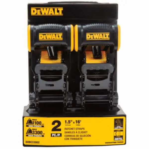 BCS International 113372 1.5 in. x 16 ft. DeWalt Ratchet Tie Down Straps - 3300 lbs Break Strength - Pack of 2