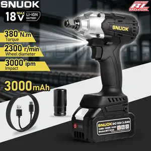 Snuok 18v Brushless Electric Wrench, 2000-3000mah Battery Pack, 380n.m Torque, for Truck Tires, Construction Machinery, Powerful, Reliable Locking